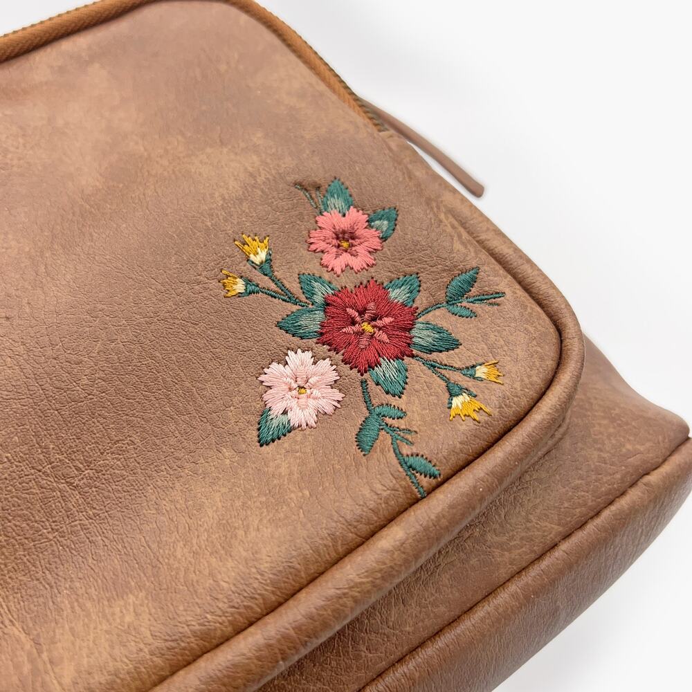 NWOT UNDER ONE SKY Faux Leather Floral Small Backpack (Tan/Cognac) - Picture 6 of 10